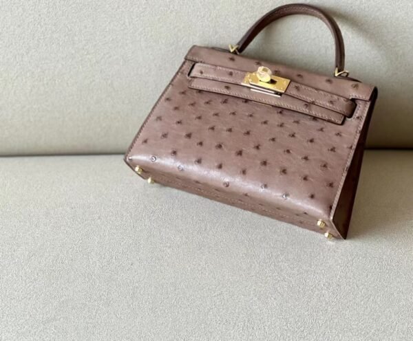 Hermes Mini Kelly Ostrich Khaki Gold Hardware 19cm Full Handmade