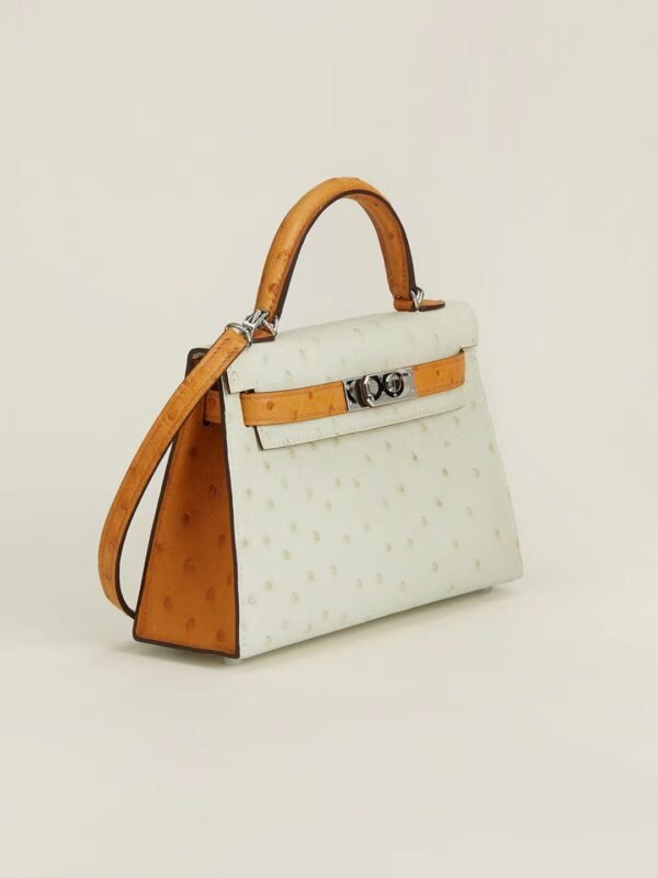 5021d399e8c1c2e GPC Mode mini kelly Ostrich skin Ice White & Desert color Silver Hardware 19cm Full Handmade