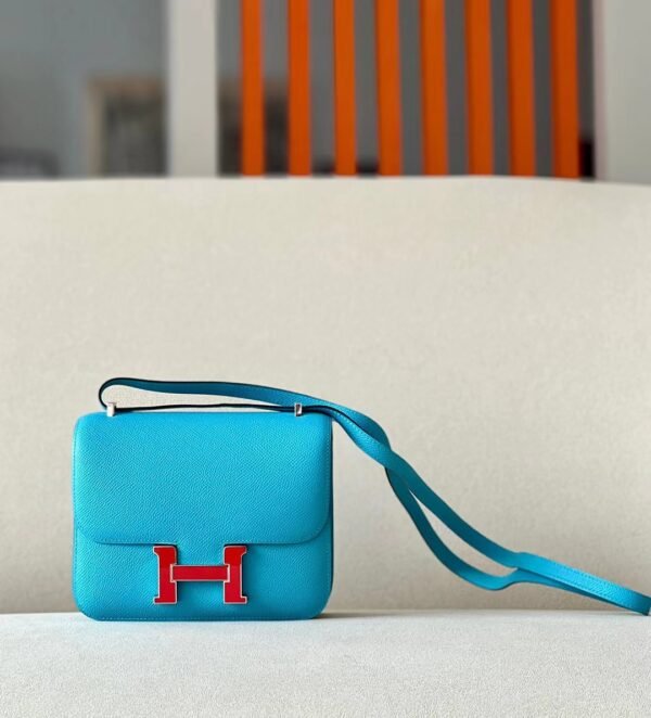 Hermes Constance Epsom P3 Candy Blue Enamel buckle Silver Hardware 18cm Full Handmade