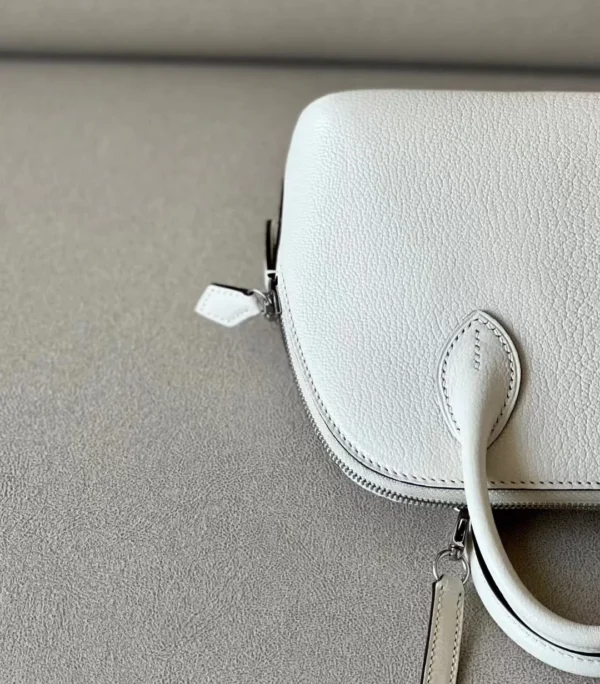 Hermès Mini Bolide Chevre Creamy White Silver Hardware 18cm Full Handmade