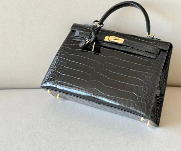 Hermes Kelly Shiny Porosus crocodile CK89 Black Gold Hardware 35cm Full Handmade