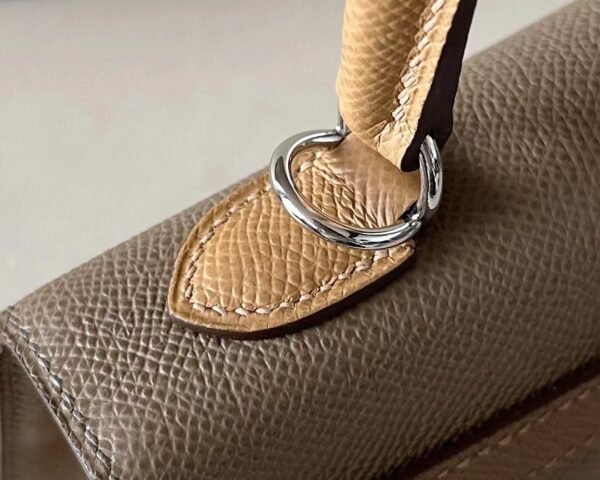 Hermes Kelly Epsom 18 Etoupe Grey & 3G chestnut & 4B Khaki Silver Hardware 25cm Full Handmade