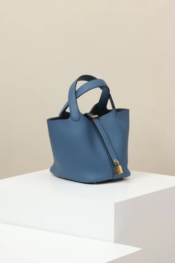 5381816affe3790 GPC Mode Picotin TC Leather R2 Gem Blue Gold Hardware 18cm Full Handmade