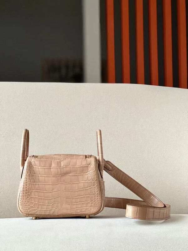 Hermes Mini Lindy Matte Alligator crocodile OM Khaki Gold Hardware 19cm Full Handmade
