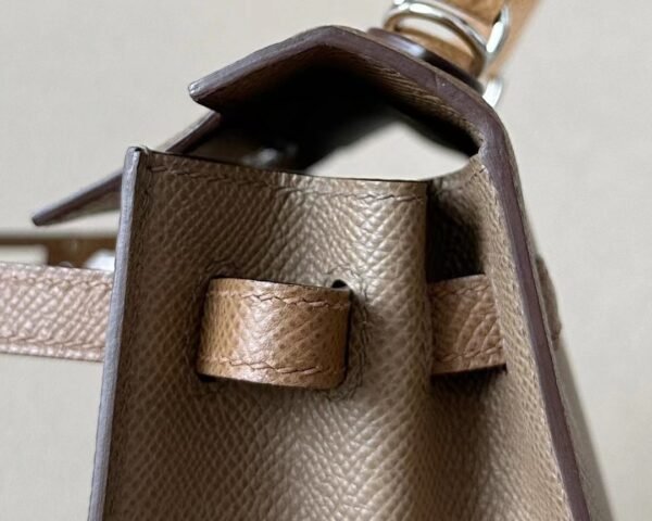 Hermes Kelly Epsom 18 Etoupe Grey & 3G chestnut & 4B Khaki Silver Hardware 25cm Full Handmade