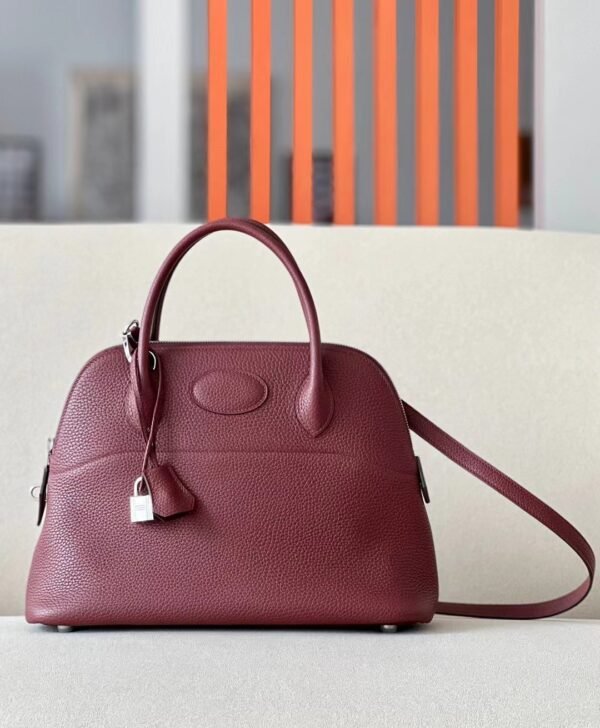 Hermes Bolide TC Bordeaux red Silver Hardware 31cm Full Handmade