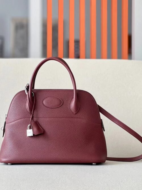 Hermes Bolide TC Bordeaux red Silver Hardware 31cm Full Handmade
