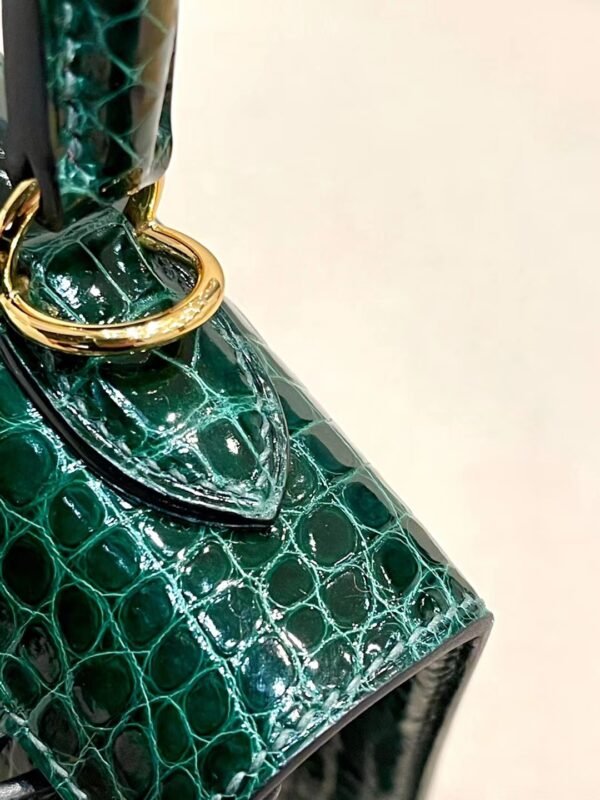 Hermes Kelly Shiny Alligator crocodile CK67 Deep Green Gold Hardware 25cm Full Handmade