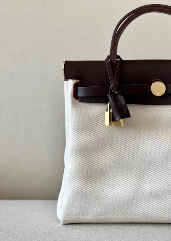 56c6a508d6a888a Hermes Herbag Barenia & Canvas Black & White Gold Hardware 31cm Full Handmade