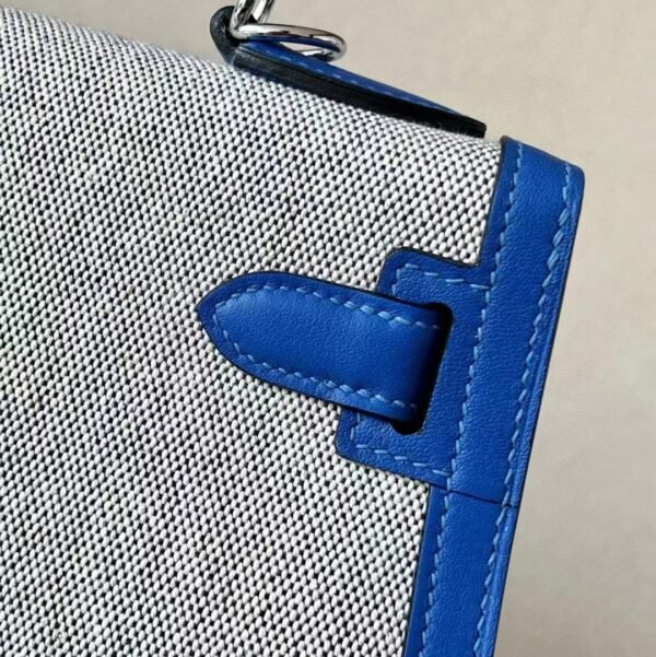Hermes Kelly swift & canvas 71 Bright Blue Silver Hardware 28cm Full Handmade