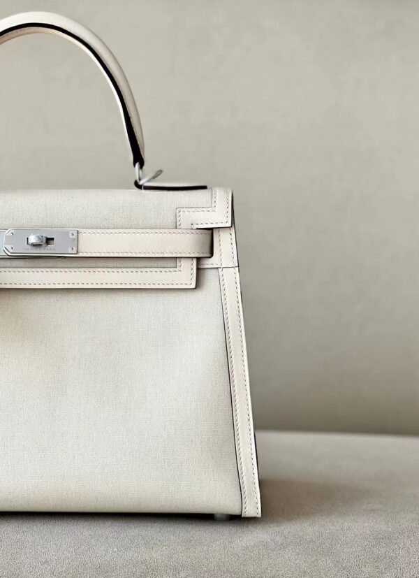 577cf7e1d06f512 Hermes Kelly swift & Canvas Creamy White Silver Hardware 28cm Full Handmade
