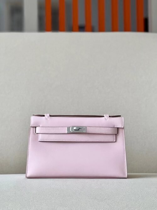 Hermes mini Kelly pochette swift 09 Light Purple Silver Hardware 22cm Full Handmade