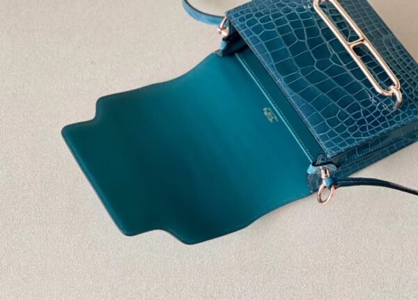 Hermes Roulis shiny alligator Blue Silver Hardware 18cm Full Handmade