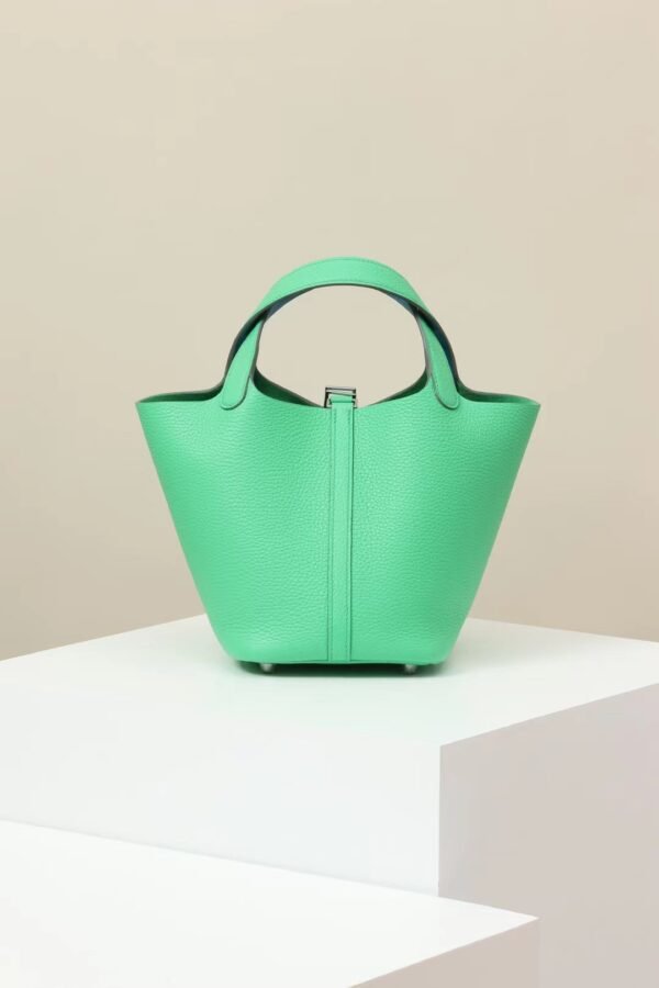 584b11485644db0 GPC Mode Picotin TC Leathrer OZ Fresh Green Silver Hardware 18cm Full Handmade