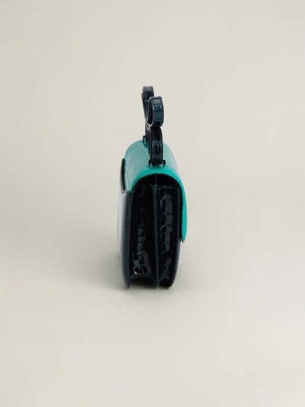 GPC Mode CJ19-Constance Shiny Alligator turquoise & Black crocodile Buckle Silver Hardware 18cm Full Handmade