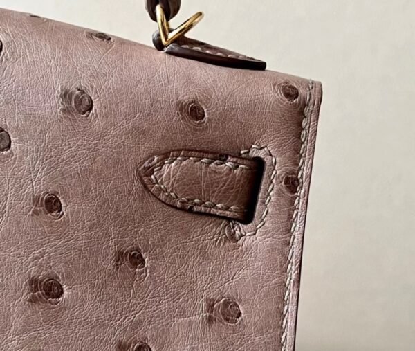 Hermes Mini Kelly Ostrich Khaki Gold Hardware 19cm Full Handmade