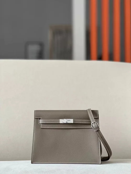 Hermès Kelly Dance Evercolor CK18 Etoupe Grey Silver Hardware 22cm Full Handmade