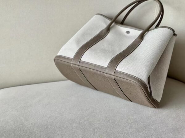 Hermes Garden Party TC Leather & Canvas Creamy White & Etoupe Silver Hardware 36cm Full Handmade