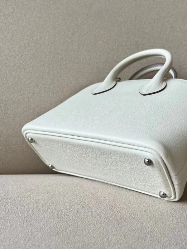 Hermès Mini Bolide Evercolor 0T Mushroom white & CK37 Golden Brown & 09 Purple Silver Hardware 18cm Full Handmade