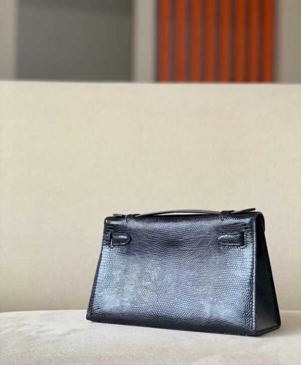 Hermès Kelly pochette Lizard CK89 Black Silver Hardware 22cm Full Handmade