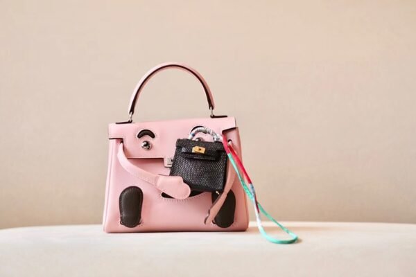 Hermes Kelly dolly Swift sakura pink & chocolate Silver Hardware 16cm Full Handmade