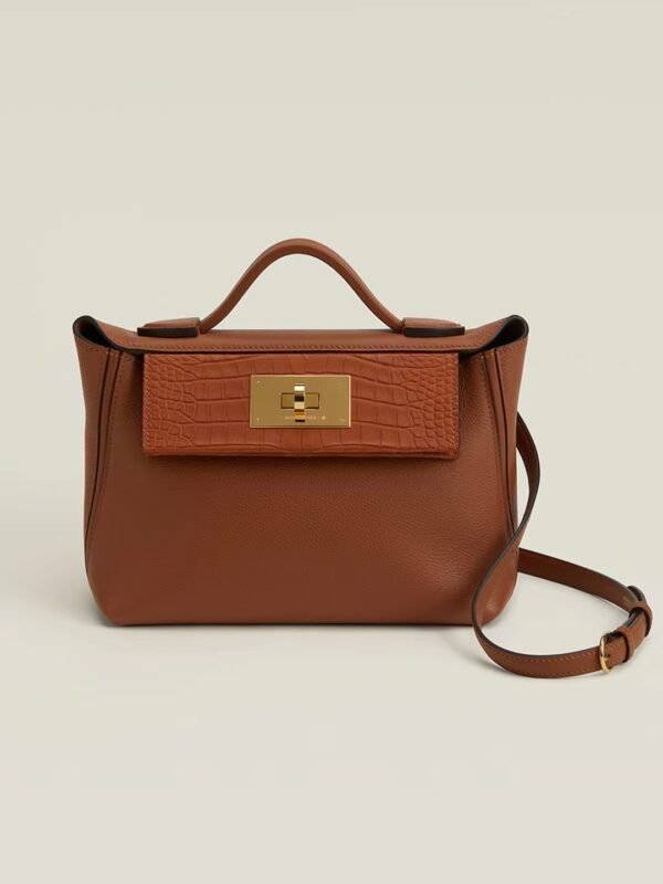 5cc9de02554fa2d-1 GPC Mode Mini Kelly 2424 Evercolor & Matte Alligator deep brown Gold Hardware 21cm Full Handmade
