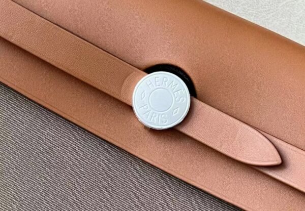 Hermes Herbag Barenia & canvas CK18 Etoupe Grey & Coffee Silver Hardware 31cm Full Handmade