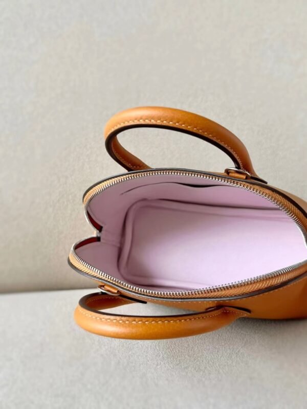 5d8a85c7a544e27 Hermes Mini Bolide Evercolor 28 Caramel color & 09 Light Purple Silver Hardware 18cm Full Handmade