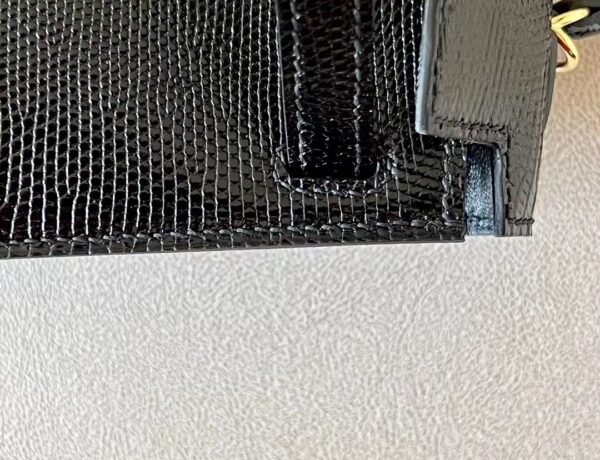 Hermès mini Kelly Lizard CK89 Black Gold Hardware 19cm Full Handmade