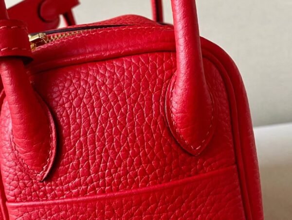 5f14c0d38544274 Hermes mini Lindy clemence A5 Bright Red Gold Hardware 19cm Full Handmade