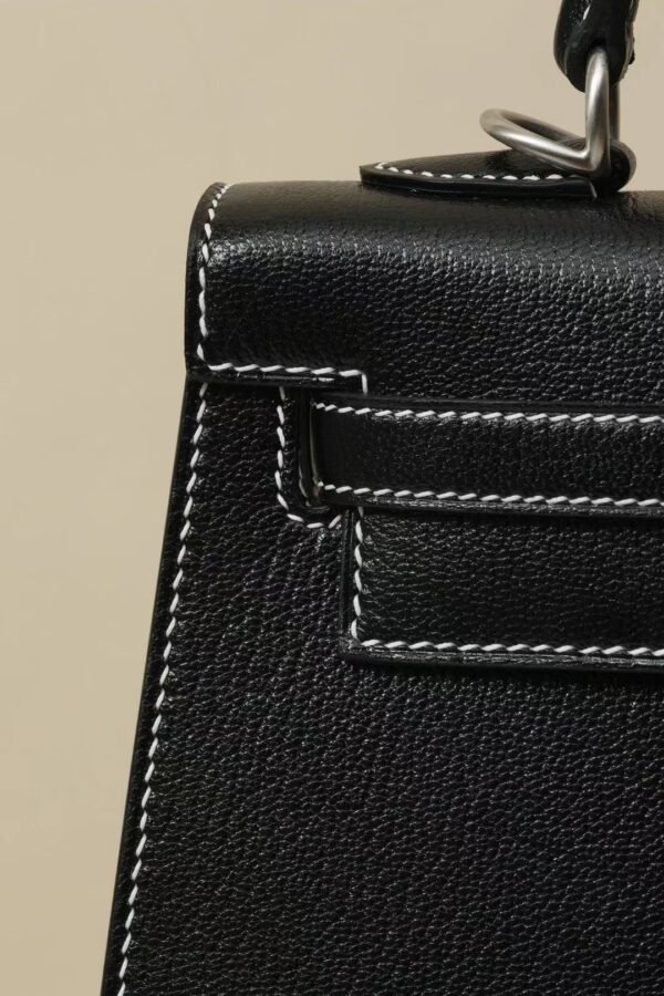 GPC Mode Kelly Chevre CK89 Black & CK80 Pearl grey Silver Hardware 25cm Full Handmade