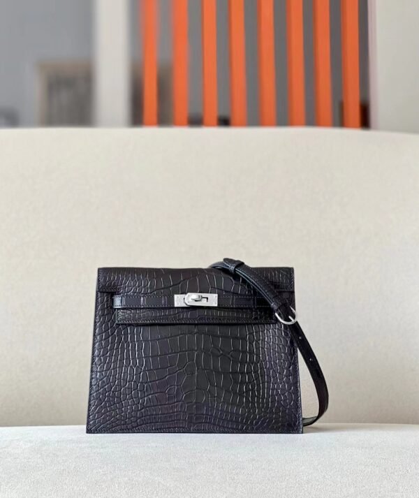 Hermes Kelly dance Matte Alligator crocodile CK89 Black Silver Hardware 22cm Full Handmade