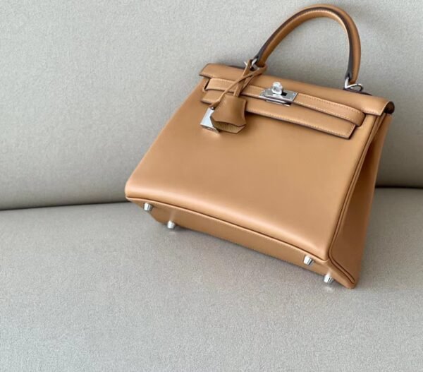 Hermès Kelly Swift OM Light Golden Brown Silver Hardware 25cm Full Handmade