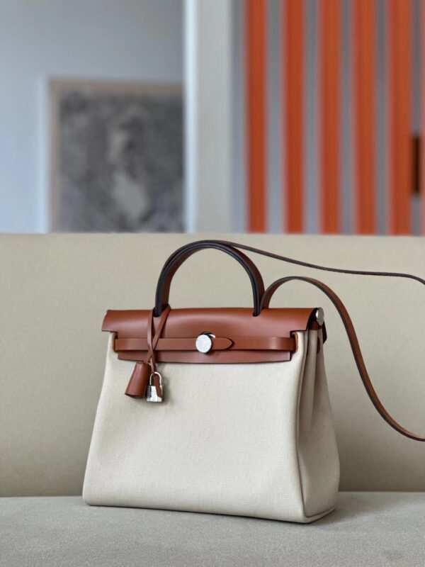 GPC Mode Herbag Barenia & Canvas off-white & Brown Silver Hardware 31cm Full Handmade