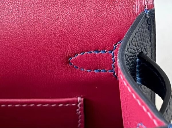 Hermes Mini Kelly Epsom CK89 Black & 2Z Deep Blue & K1 garnet red Gold Hardware 19cm Full Handmade