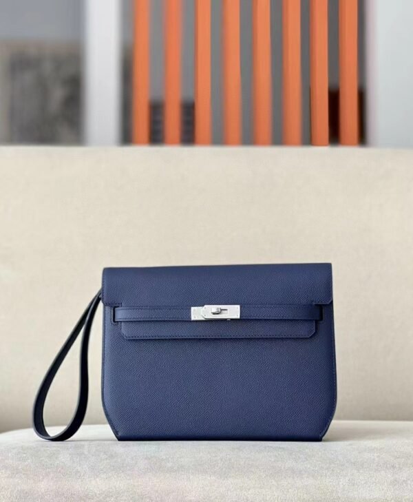 Hermes Kelly Depeches Epsom 73 Gem blue Silver Hardware 25cm Full Handmade