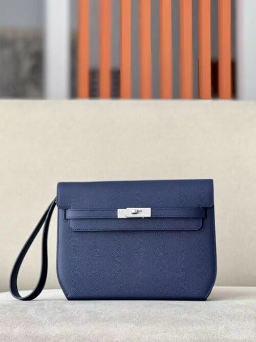 Hermes Kelly Depeches Epsom 73 Gem blue Silver Hardware 25cm Full Handmade