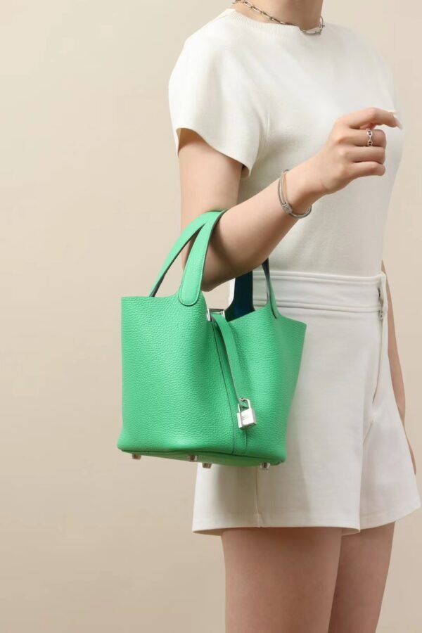6165a483309a34a GPC Mode Picotin TC Leathrer OZ Fresh Green Silver Hardware 18cm Full Handmade