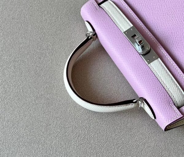 Hermes mini Kelly Epsom X9 mallow purple & Creamy White Silver Hardware 19cm Full Handmade