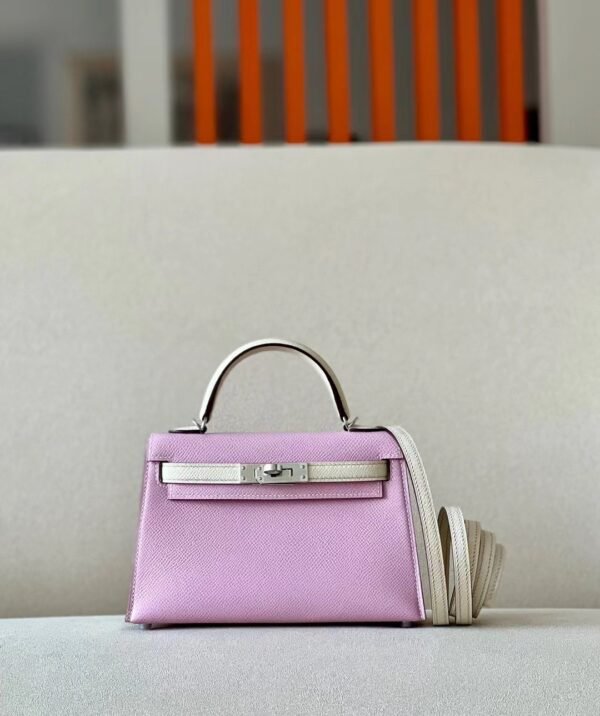 Hermes mini Kelly Epsom X9 mallow purple & Creamy White Silver Hardware 19cm Full Handmade