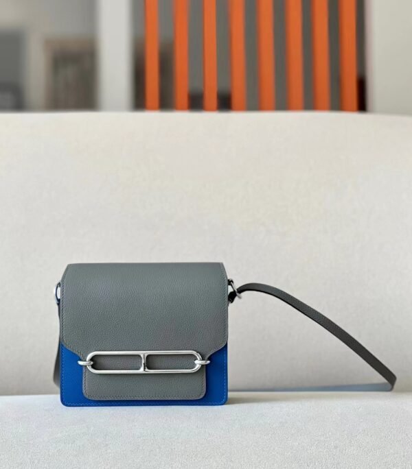 Hermes Roulis Evercolor OL Grey & 08 Blue Silver Hardware 18cm Full Handmade