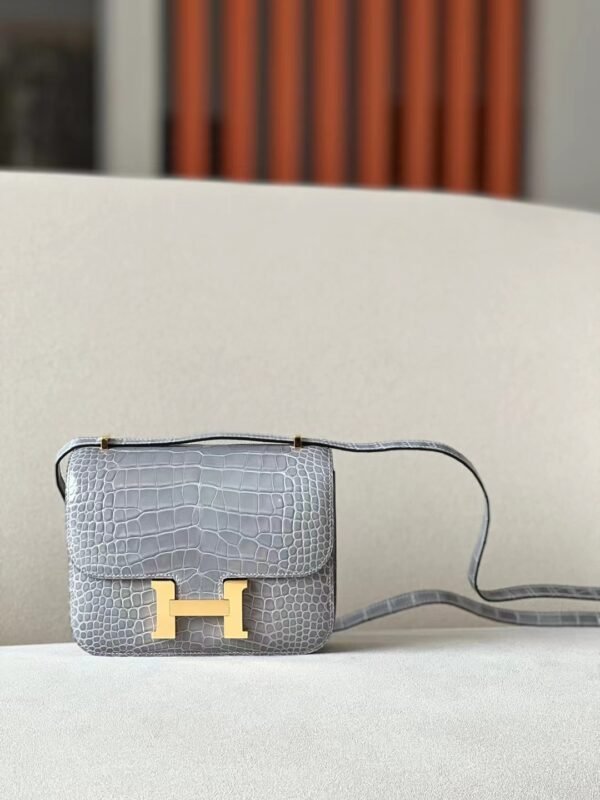 Hermes Constance Shiny Alligator crocodile 0V Crystal grey Gold Hardware 18cm Full Handmade