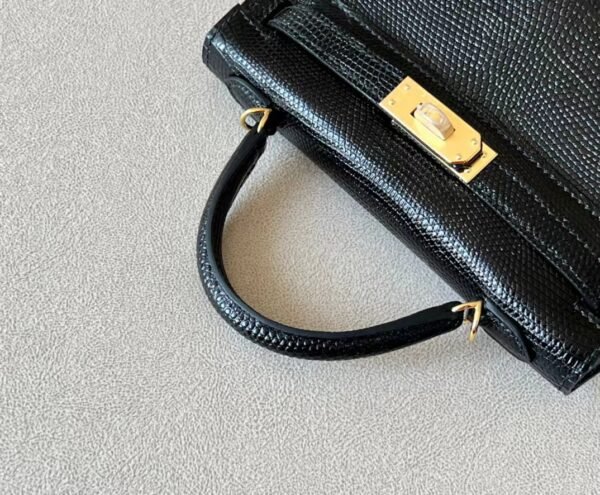 Hermès mini Kelly Lizard CK89 Black Gold Hardware 19cm Full Handmade
