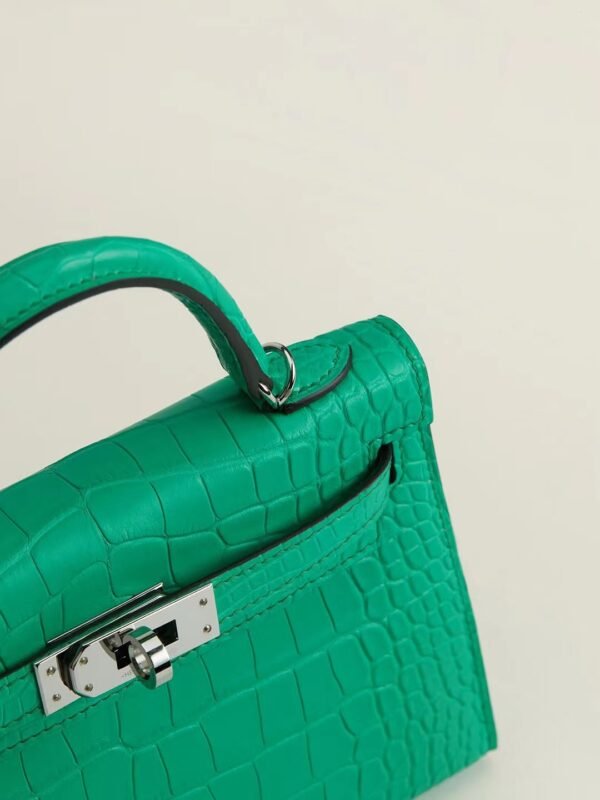 65327ac9c4233fd GPC Mode mini kelly Matte alligator crocodile Comic green Silver Hardware 19cm Full Handmade