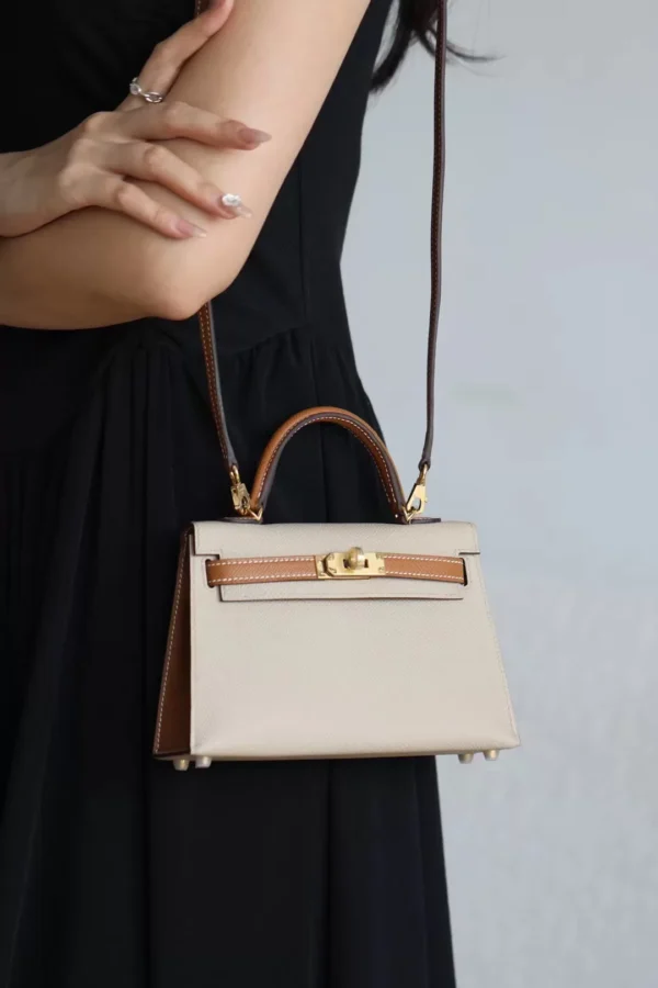 GPC Mode Mini Kelly Epsom S2 Light Khaki & CK37 Golden Brown Gold Hardware 19cm Full Handmade