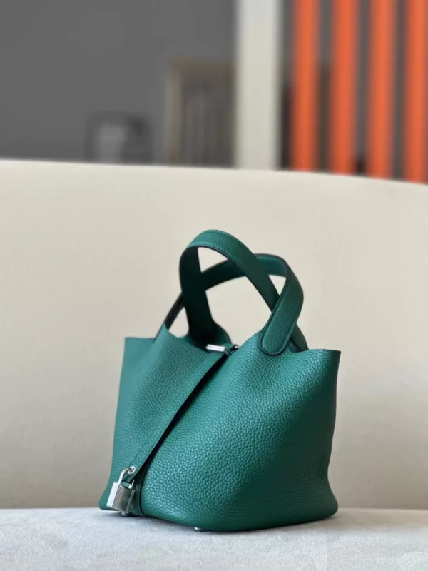 Hermès Picotin TC 6Z peacock green Silver Hardware 18cm Full Handmade