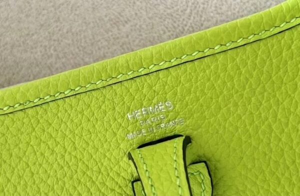 Hermes Evelyne TC Leather Fluorescent green Silver Hardware 17cm Full Handmade