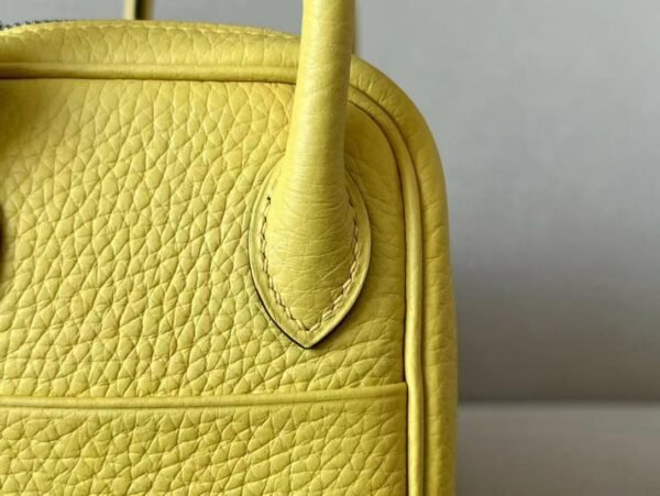 679f6dd69676d5d Hermes Mini Lindy clemence 9R Lemon yellow Colorful shoulder strap Silver Hardware 19cm Full Handmade
