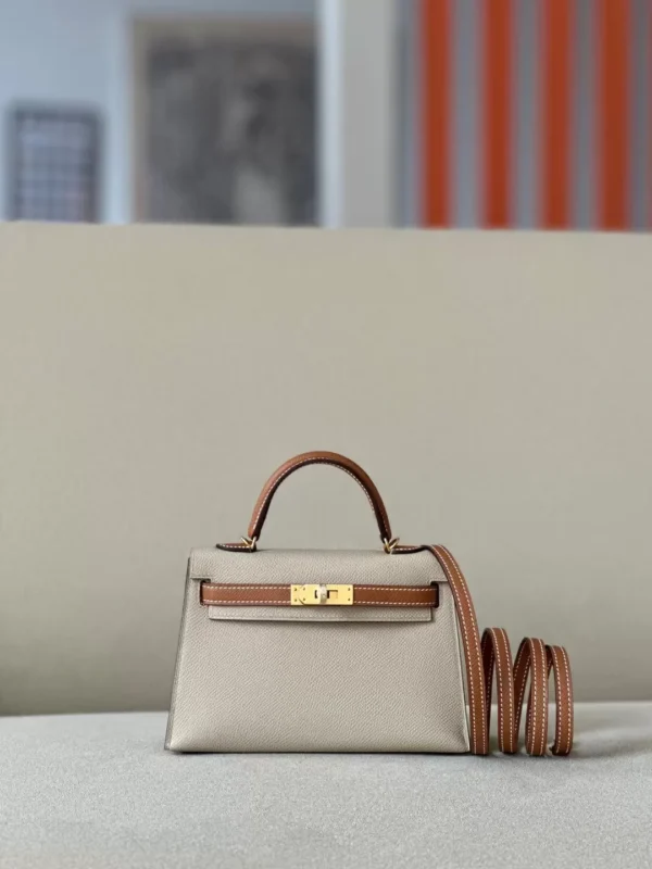 GPC Mode Mini Kelly Epsom S2 Light Khaki & CK37 Golden Brown Gold Hardware 19cm Full Handmade