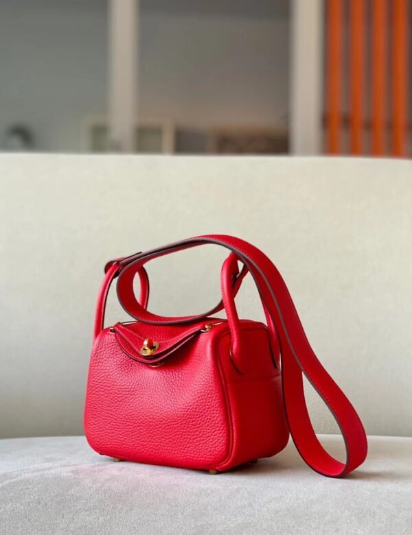 684a9920239fcab Hermes mini Lindy clemence A5 Bright Red Gold Hardware 19cm Full Handmade